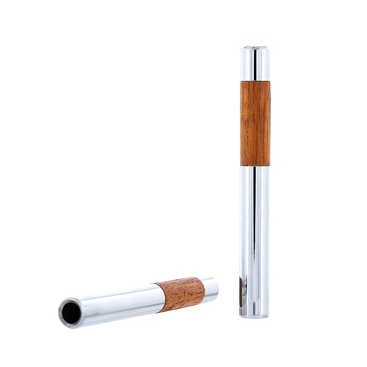 Chrome/Walnut Tube Door Lock Knobs (2Pc/Set) - Thumbnail 4