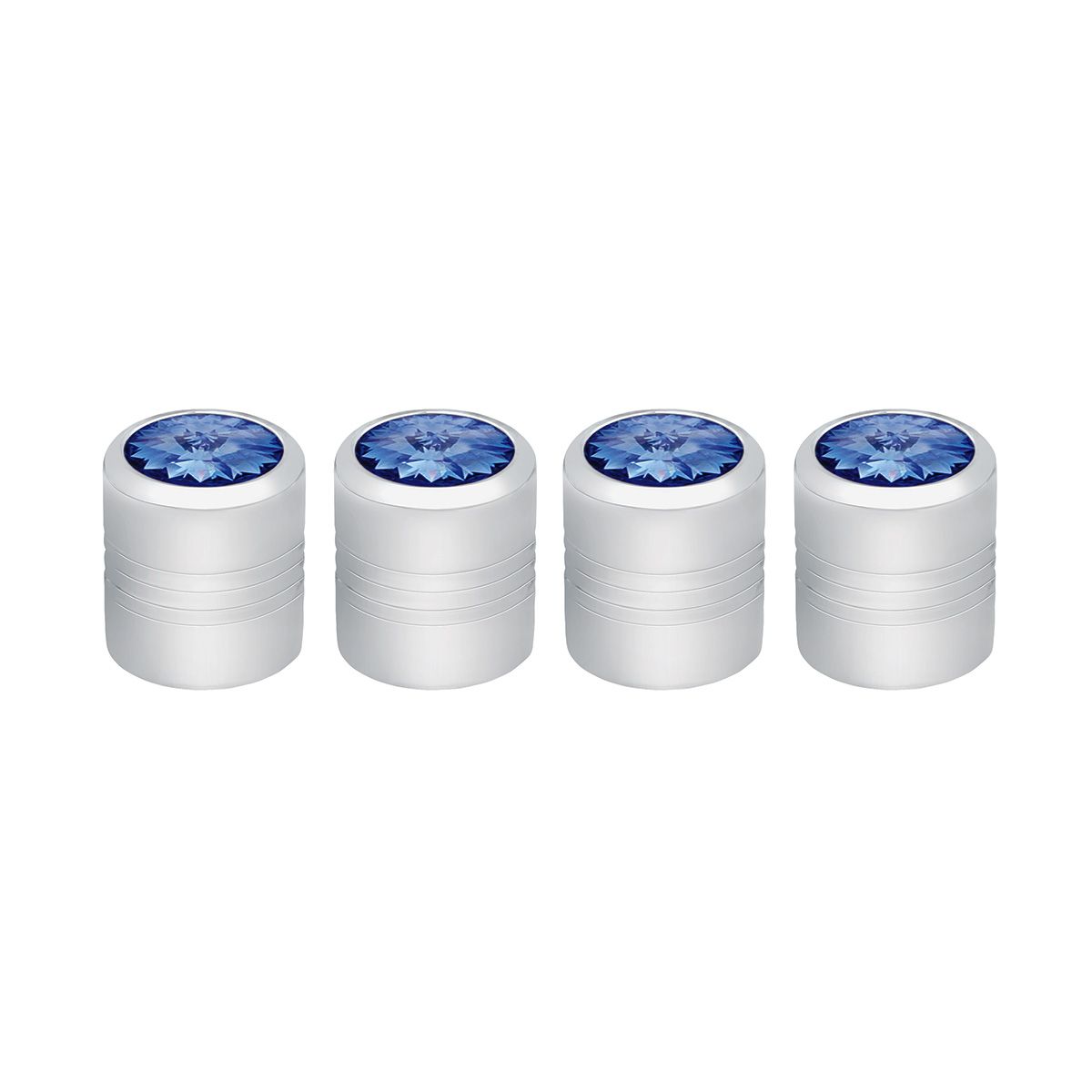 Chrome Round Valve Caps With Blue Crystal (4-Pack)