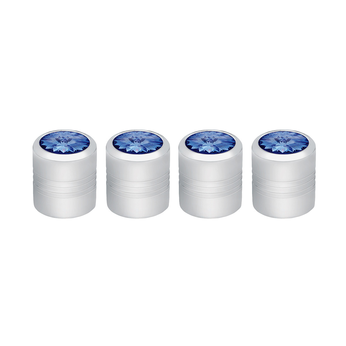 Chrome Round Valve Caps With Blue Crystal (4-Pack) - Thumbnail 3