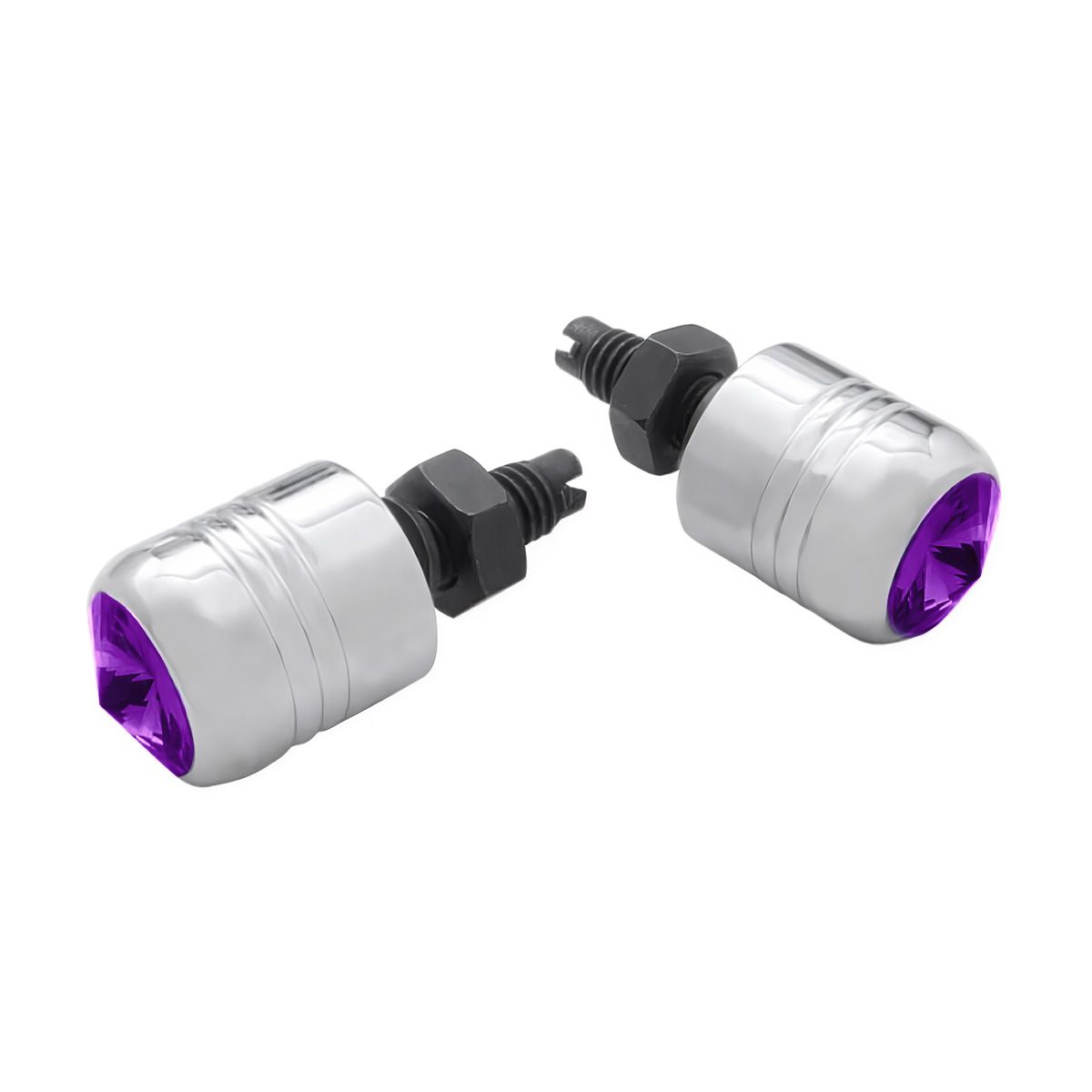 Chrome Aluminum License Plate Fastener With Purple Crystal (2-Pack)
