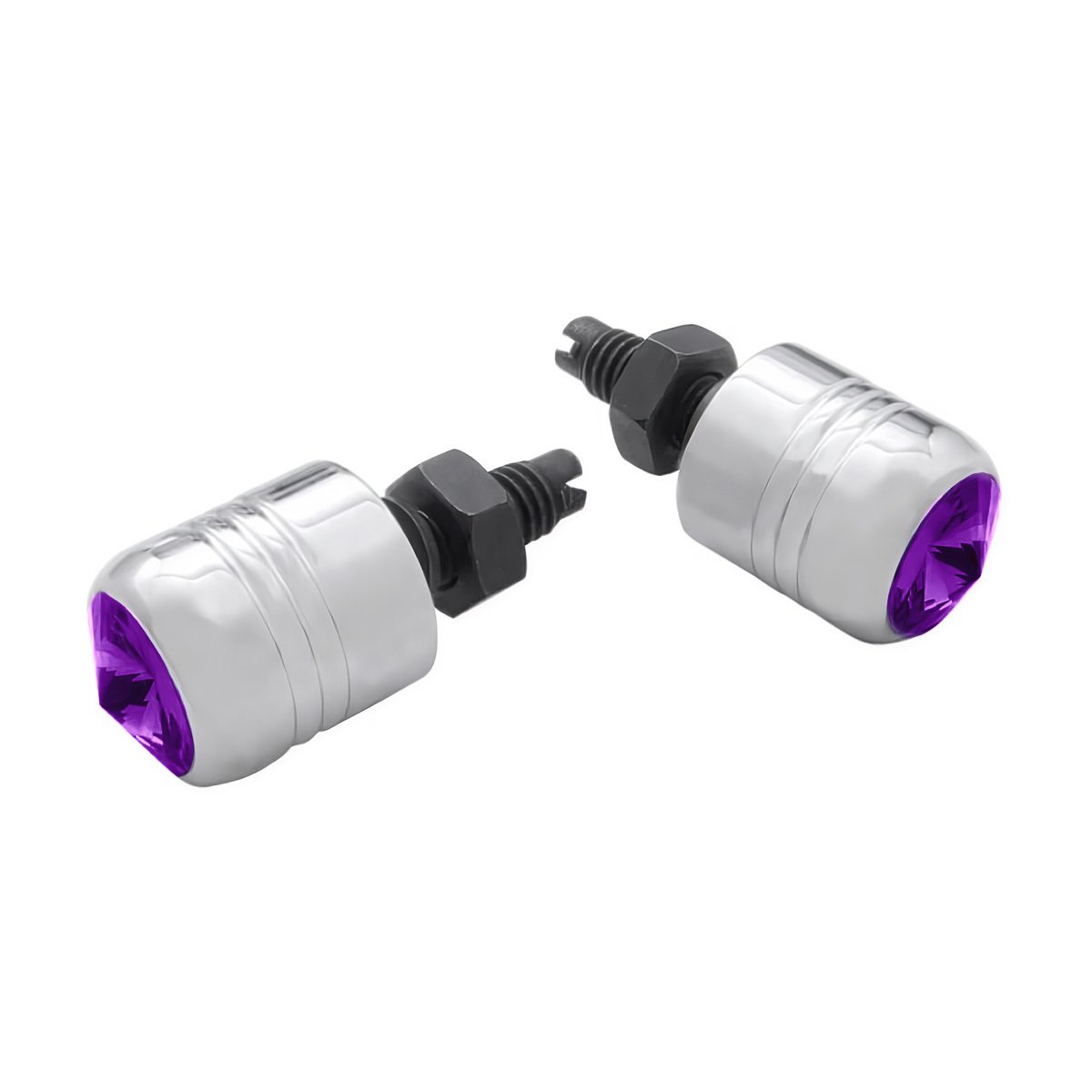 Chrome Aluminum License Plate Fastener With Purple Crystal (2-Pack) - Thumbnail 2