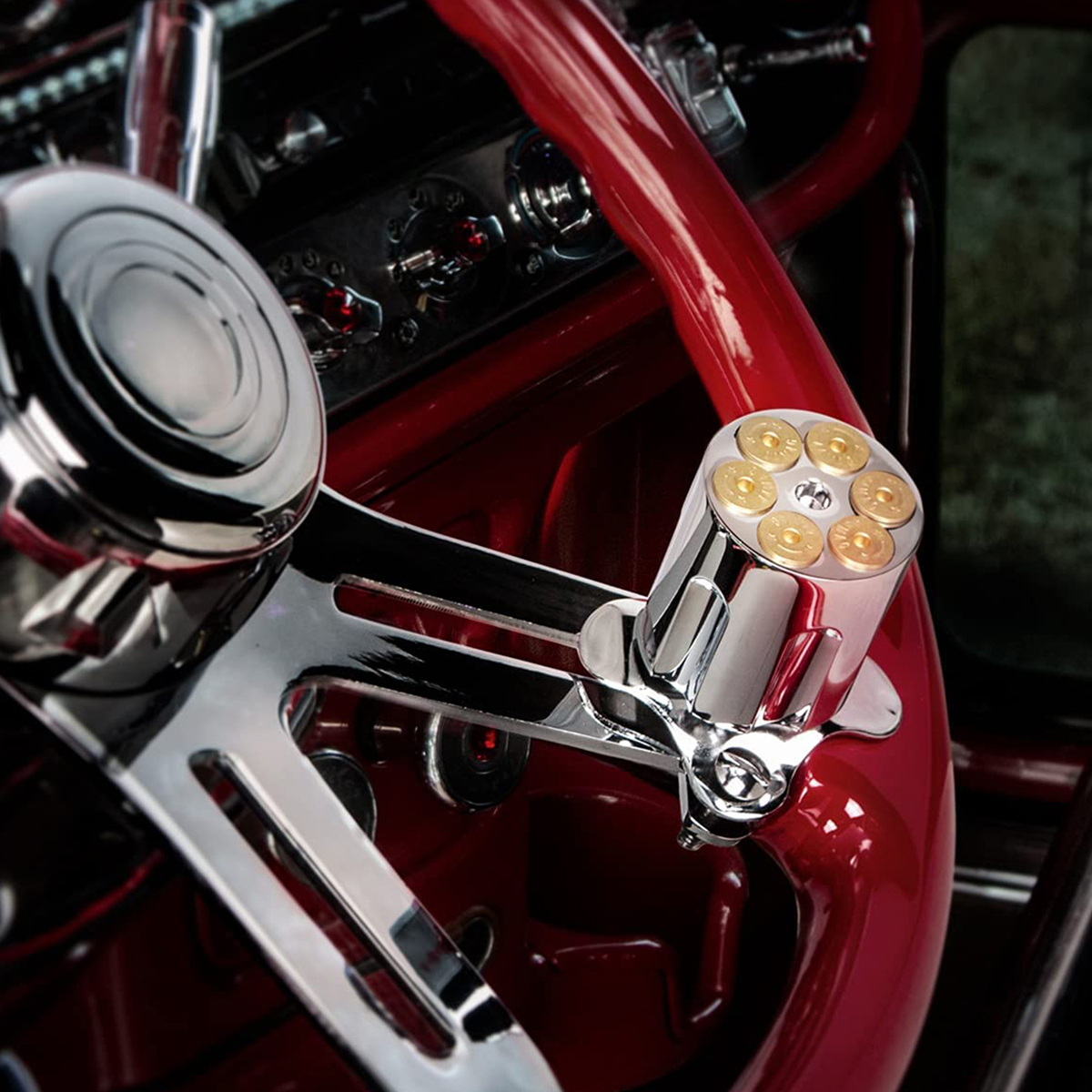 Chrome Aluminum Gun Cylinder Steering Wheel Spinner - Thumbnail 12