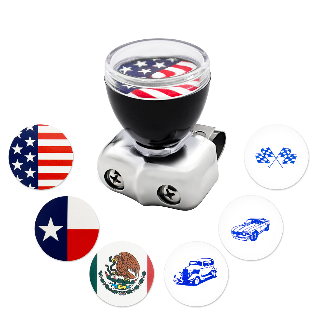 Vintage Steering Wheel Spinner With Clear Removable Top & Additional Flag Inserts - Thumbnail 13