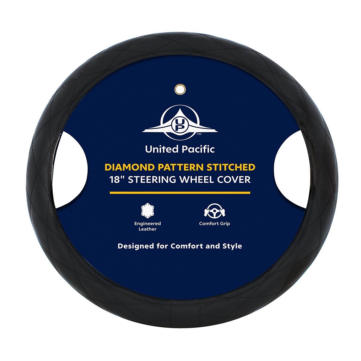 18" Crystal Stitched Leather Steering Wheel Cover - Black Stitching