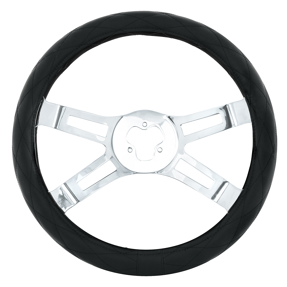 18" Crystal Stitched Leather Steering Wheel Cover - Black Stitching - Thumbnail 2