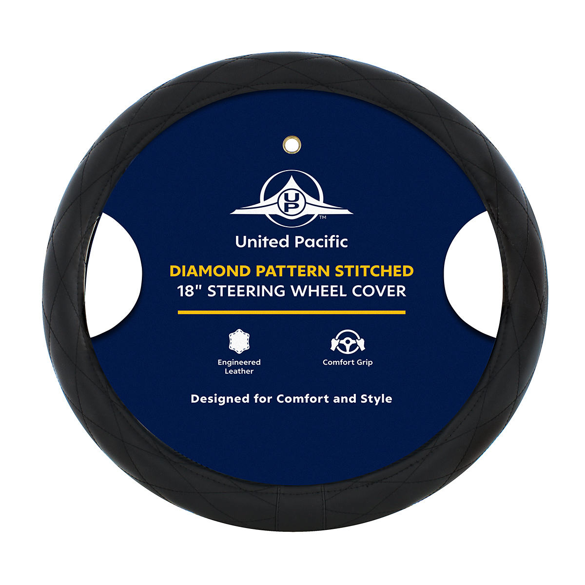 18" Crystal Stitched Leather Steering Wheel Cover - Black Stitching - Thumbnail 4