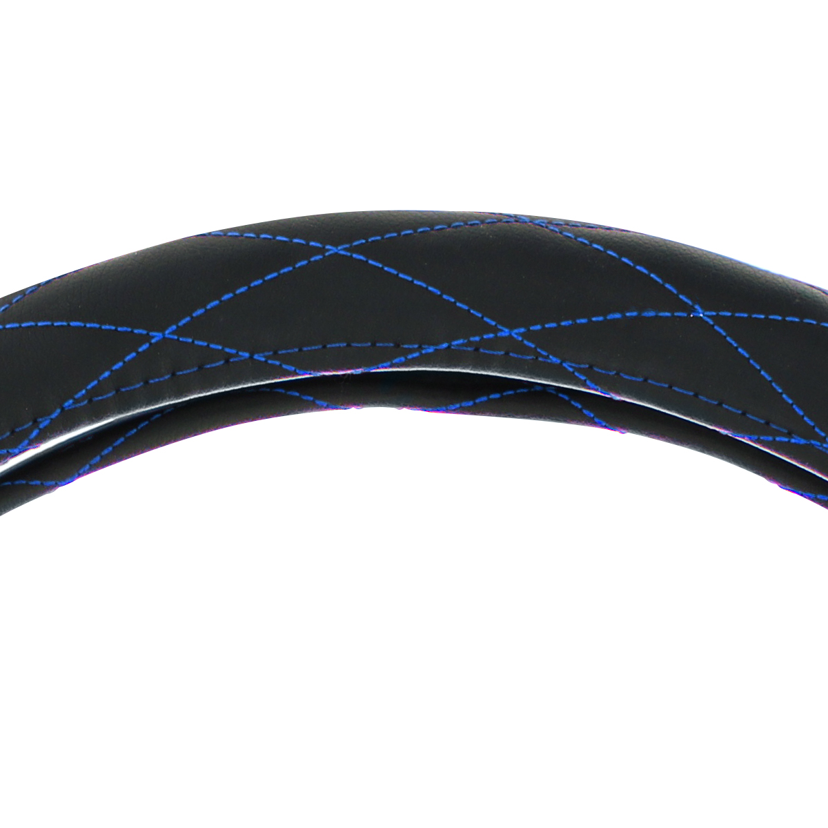 18" Crystal Stitched Leather Steering Wheel Cover - Blue Stitching - Thumbnail 3