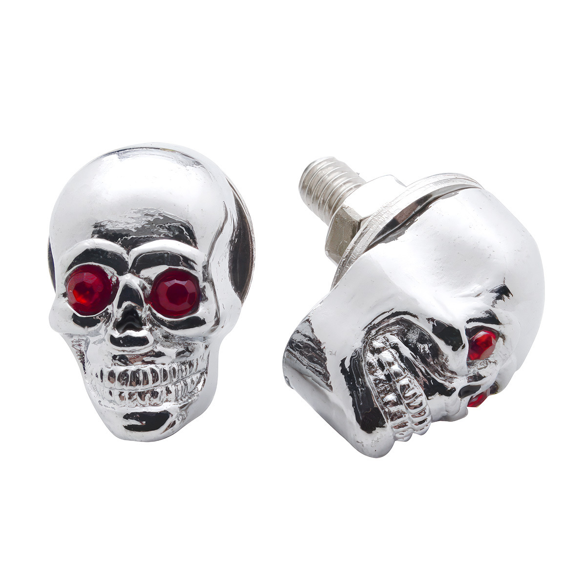 Chrome Skull With Jewel Eyes License Plate Fastener (2-Pack) - Thumbnail 2