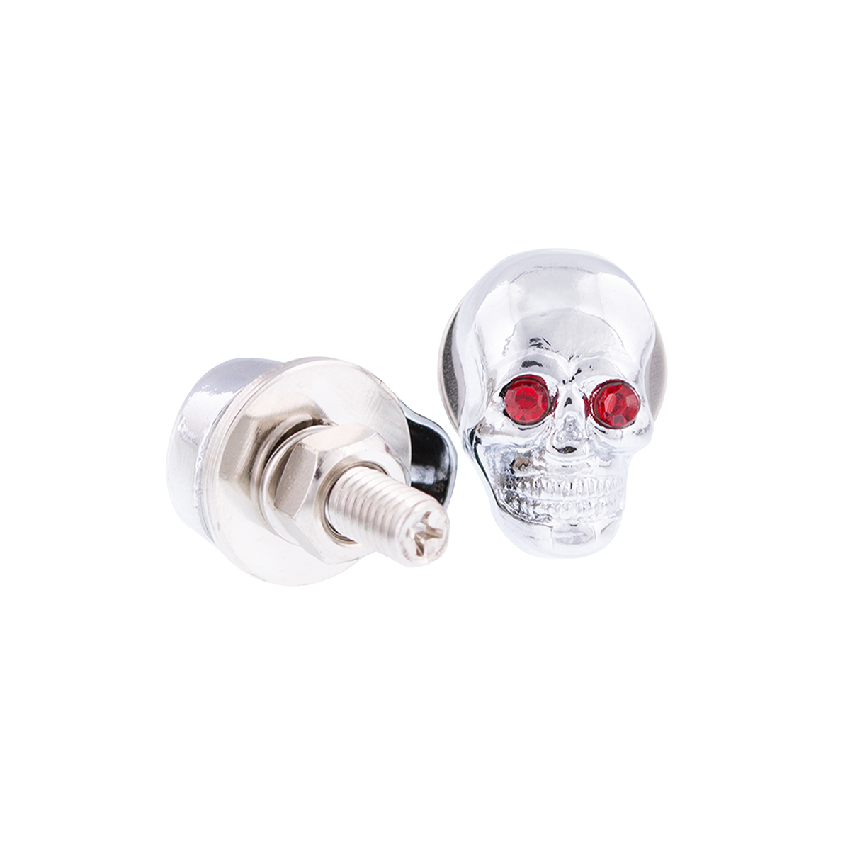 Chrome Skull With Jewel Eyes License Plate Fastener (2-Pack) - Thumbnail 3