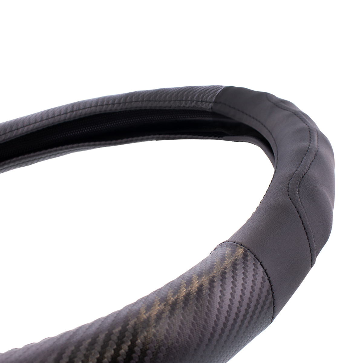 18" Carbon Fiber Pattern Steering Wheel Cover - Black Stitching - Thumbnail 5