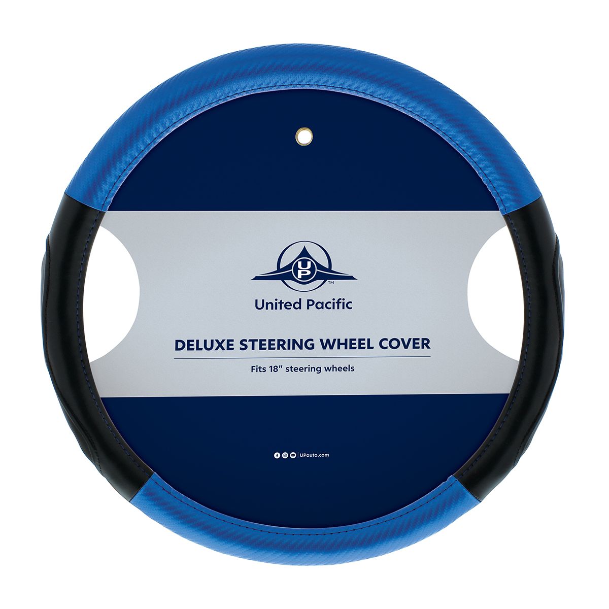 18" Carbon Fiber Pattern Steering Wheel Cover - Blue Stitching