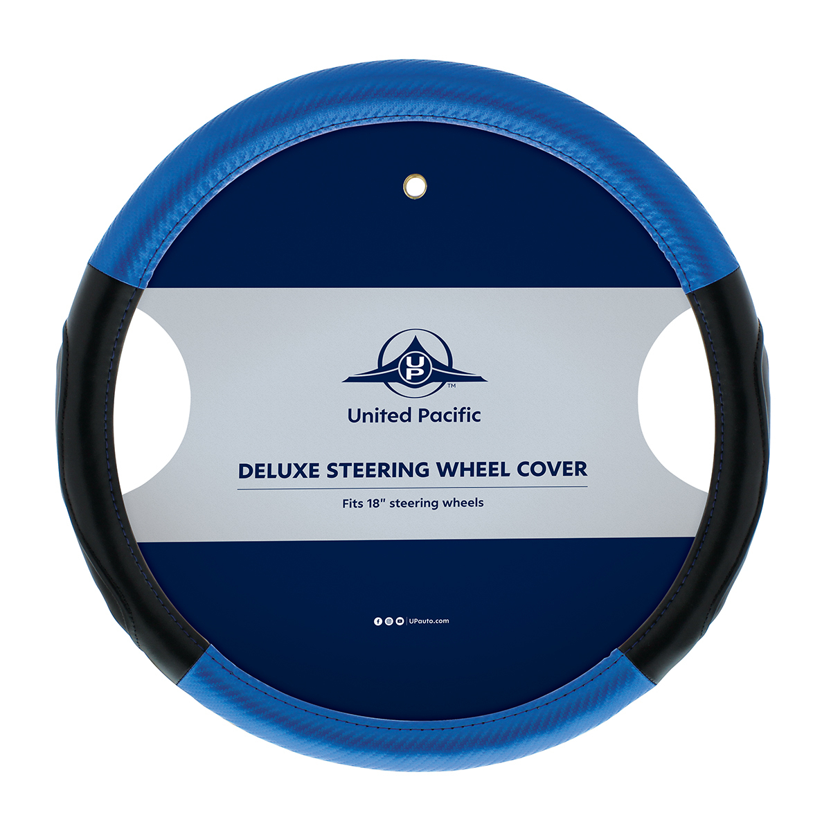 18" Carbon Fiber Pattern Steering Wheel Cover - Blue Stitching - Thumbnail 4