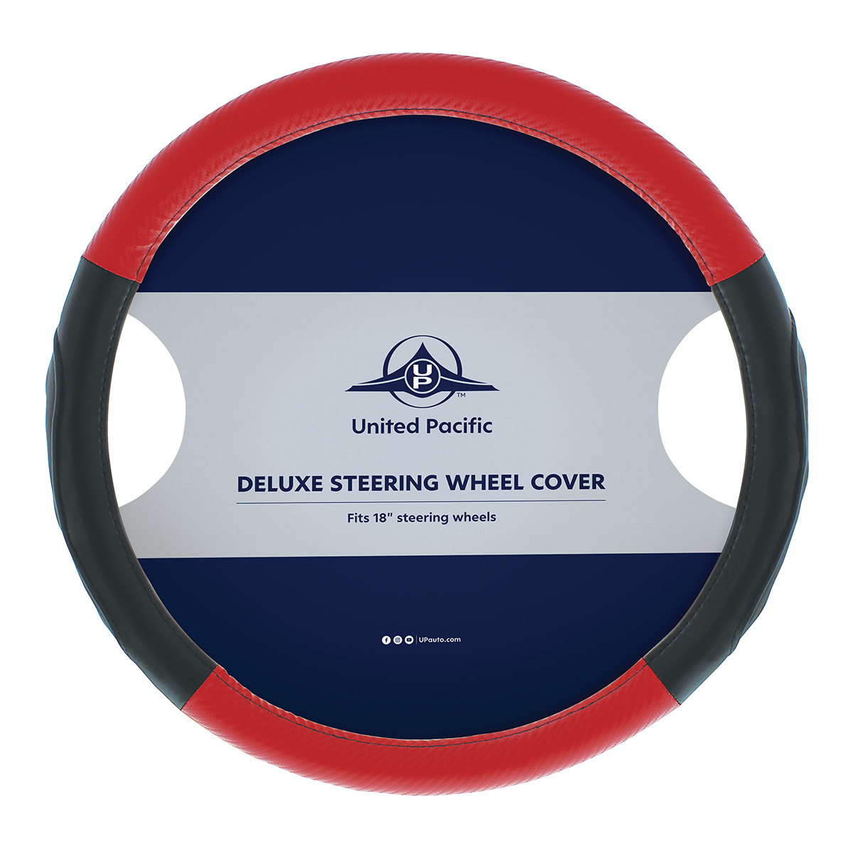 18" Carbon Fiber Pattern Steering Wheel Cover - Red Stitching - Thumbnail 4