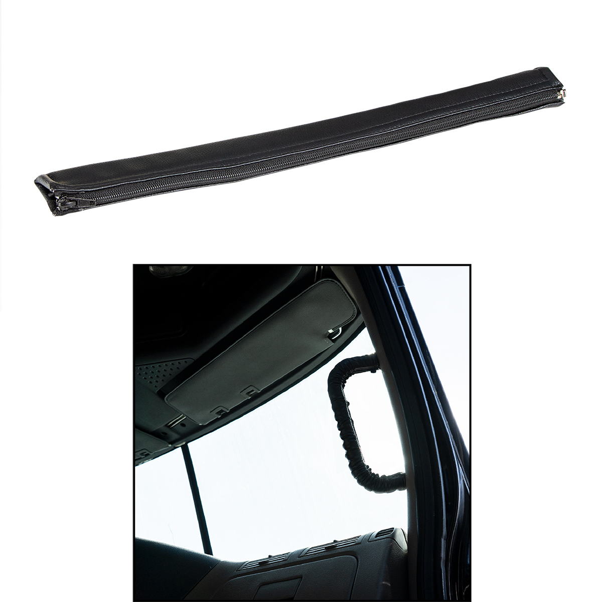 17" Driver Assist Grab Bar Cover - Black Engineered Leather - Thumbnail 3