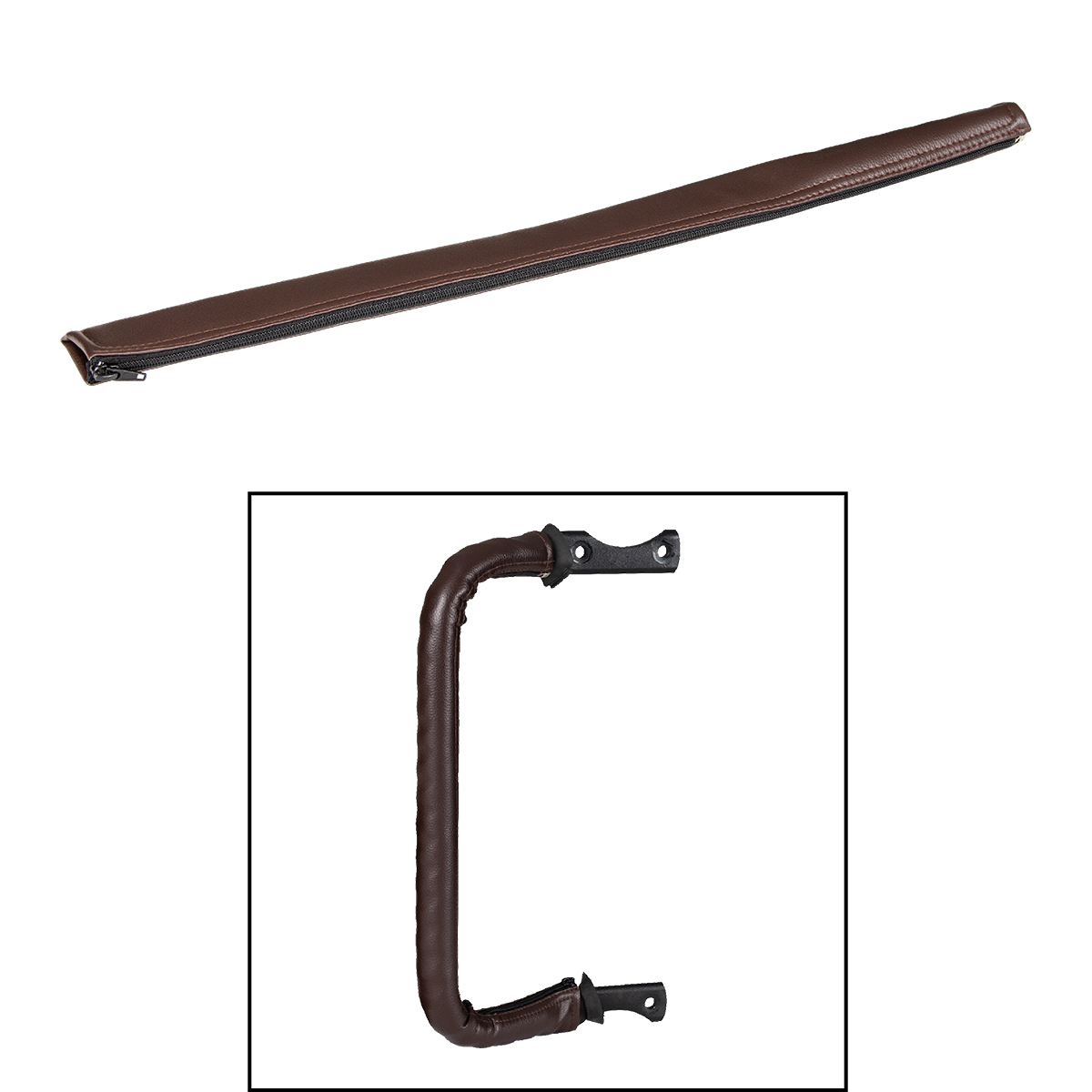 24" Driver Assist Grab Bar Cover - Brown Engineered Leather - Thumbnail 3