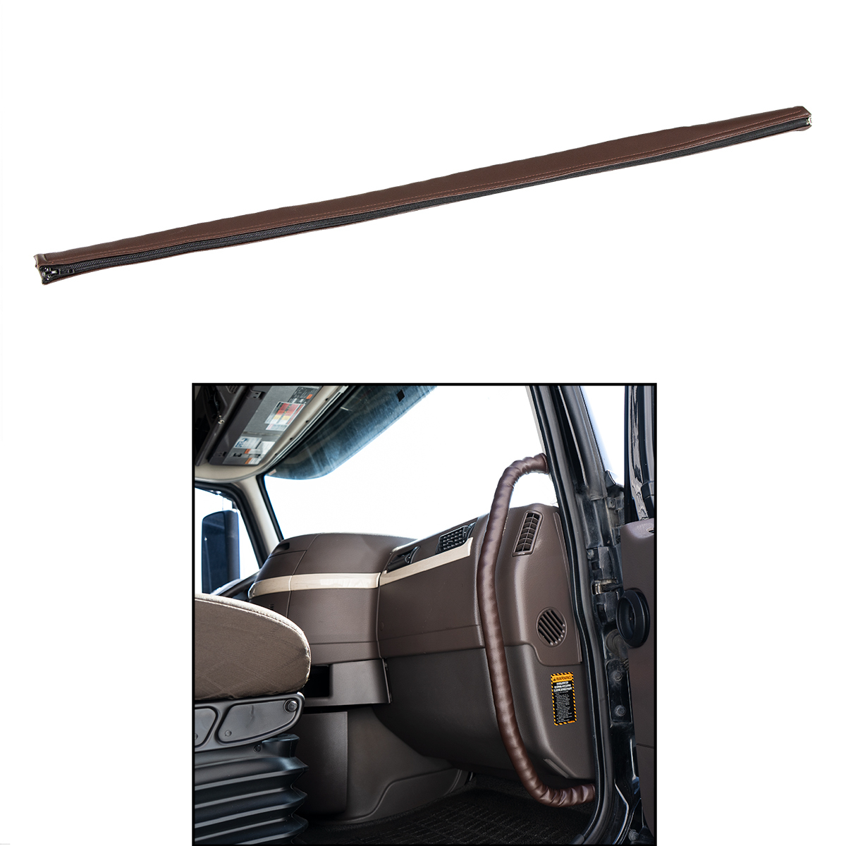 35" Driver Assist Grab Bar Cover - Brown Engineered Leather - Thumbnail 3