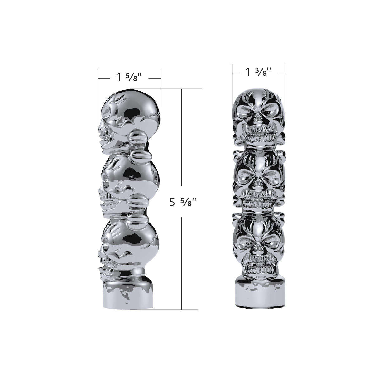 1/2"-13 Thread-On 3 Skull Shift Knob-Chrome - Thumbnail 5