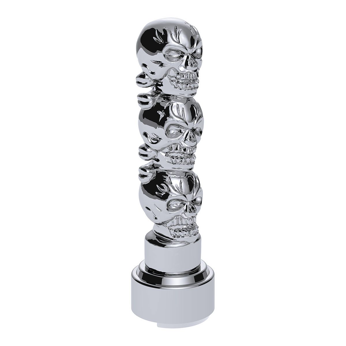 Thread-On 3-Skulls Gearshift Knob With Adapter For Eaton-Fuller 9/10 Speed Shifter-Chrome
