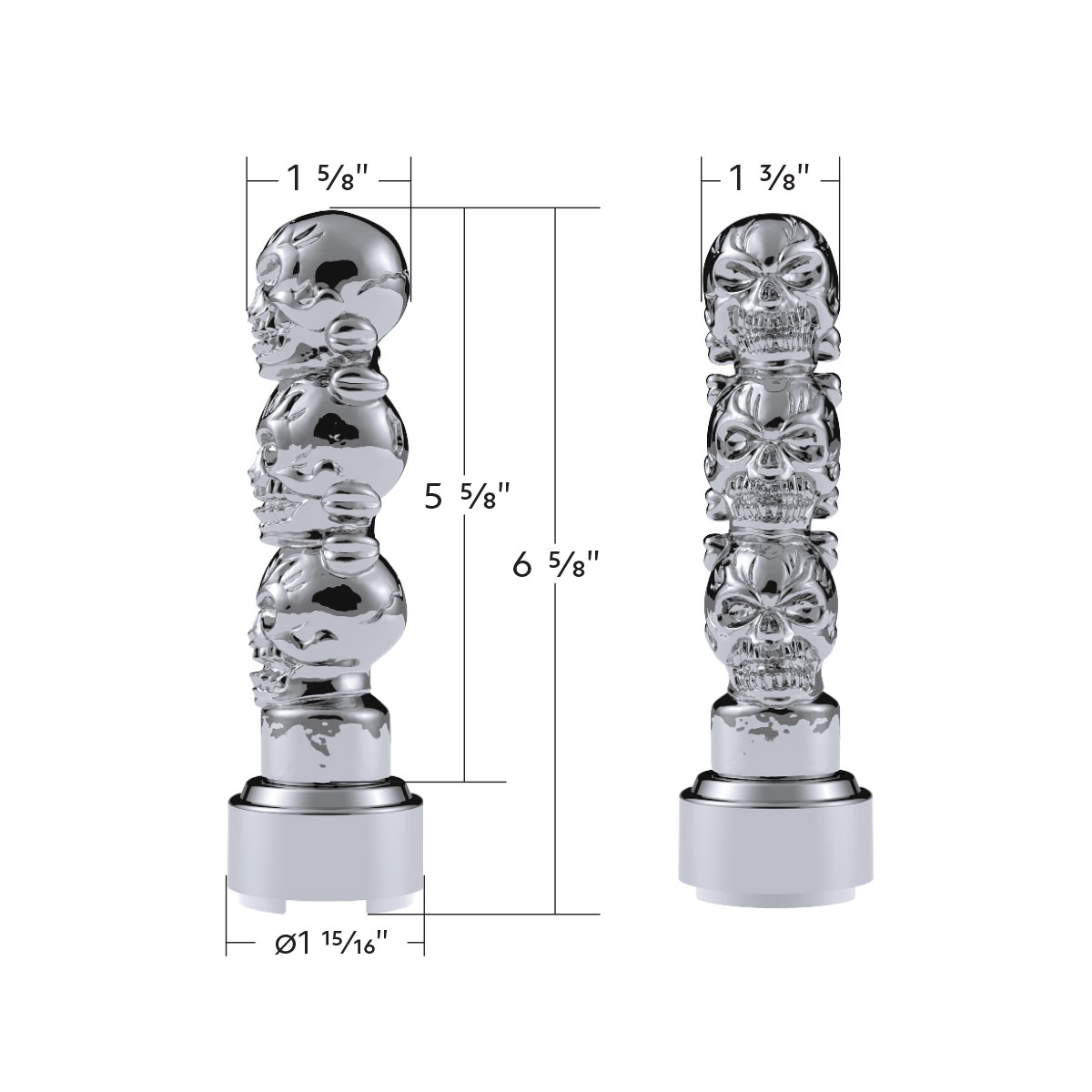 Thread-On 3-Skulls Gearshift Knob With Adapter For Eaton-Fuller 9/10 Speed Shifter-Chrome - Thumbnail 5