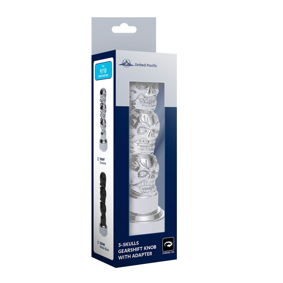 Thread-On 3-Skulls Gearshift Knob With Adapter For Eaton-Fuller 9/10 Speed Shifter-Chrome - Thumbnail 6