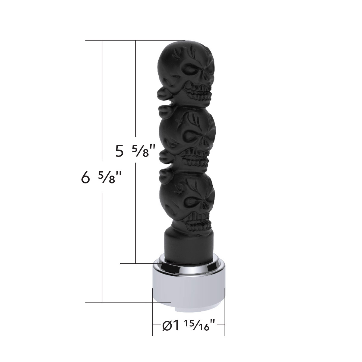 Thread-On 3-Skulls Gearshift Knob With Adapter For Eaton-Fuller 9/10 Speed Shifter-Matte Black - Thumbnail 5