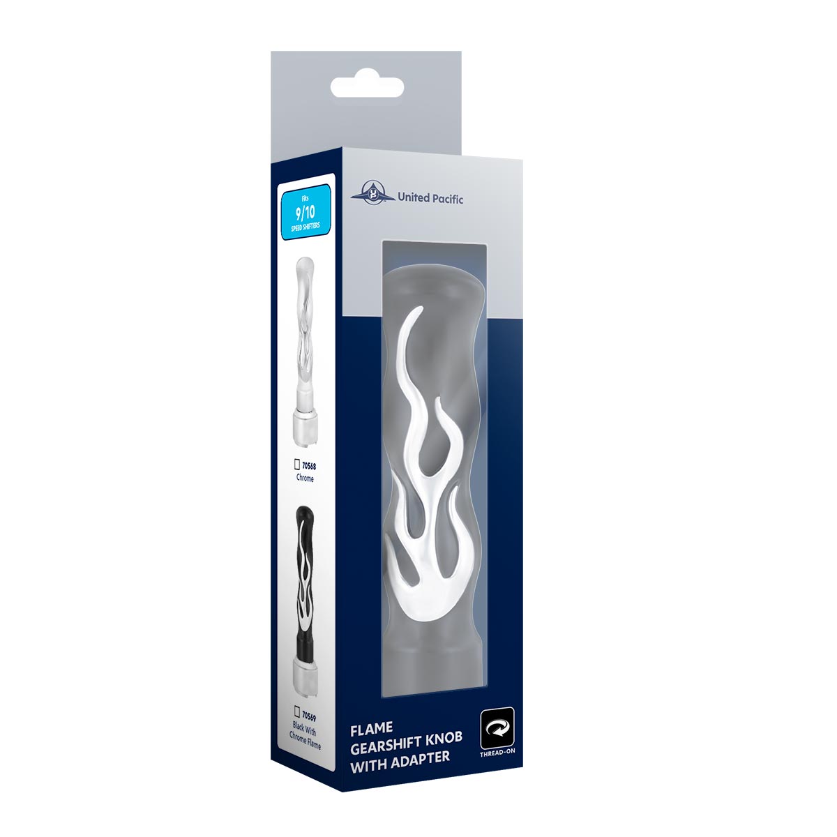 1/2"-13 Thread On Flame Gearshift Knob - Black With Chrome Flame - Thumbnail 5