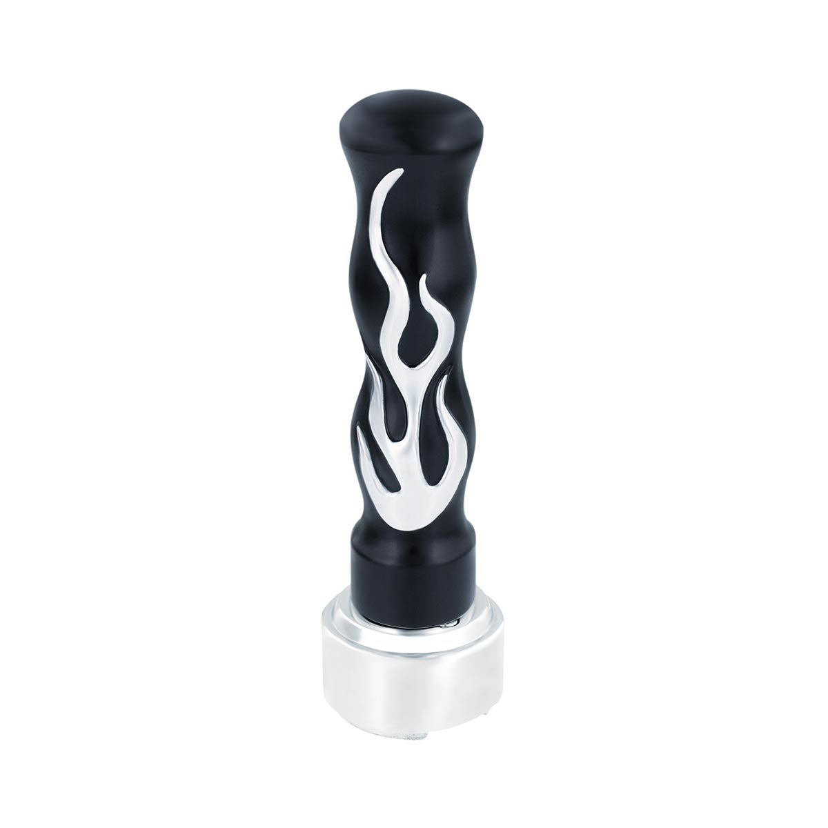 Thread-On Flame Gearshift Knob With Adapter For Eaton Fuller 9/10 Speed - Black With Chrome Flame - Thumbnail 2