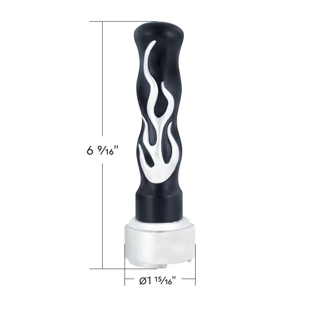 Thread-On Flame Gearshift Knob With Adapter For Eaton Fuller 9/10 Speed - Black With Chrome Flame - Thumbnail 5