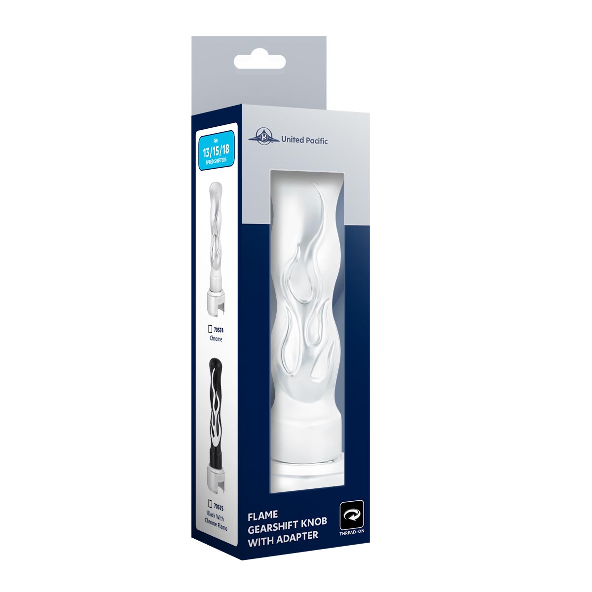 Thread-On Flame Gearshift Knob With Adapter For Eaton Fuller 13/15/18 Speed - Chrome - Thumbnail 5