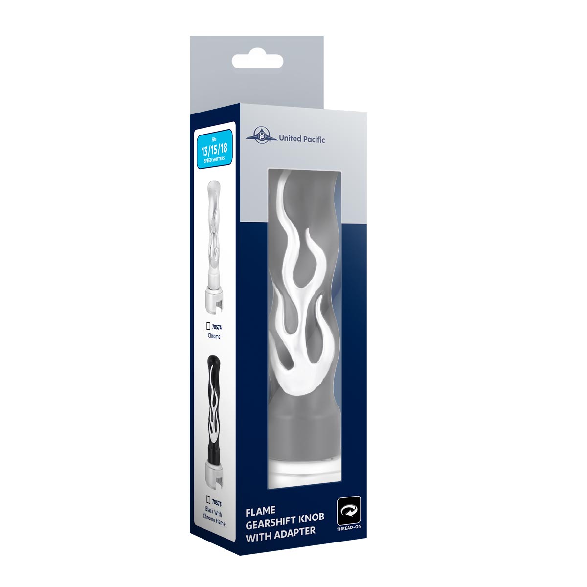 Thread-On Flame Gearshift Knob With Adapter For Eaton Fuller 13/15/18 Speed - Black With Chrome Flame - Thumbnail 5