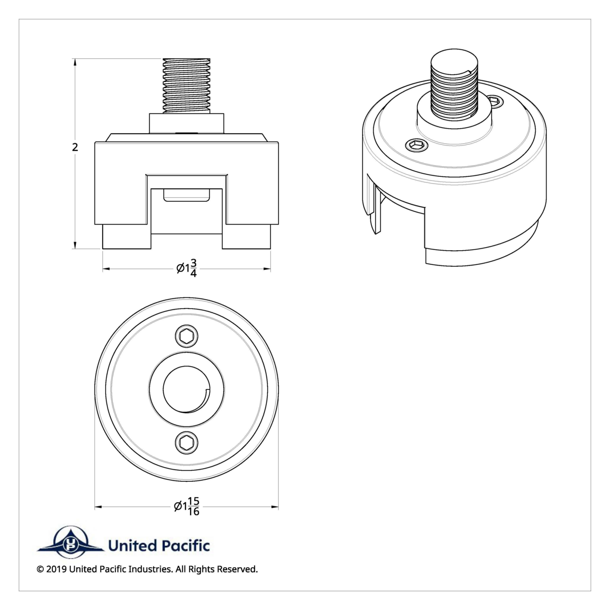 1/2"-13 Thread-On Shift Knob Mounting Adapter For Eaton Fuller Style 13/15/18 Shifter - Chrome (Bulk) - Thumbnail 8