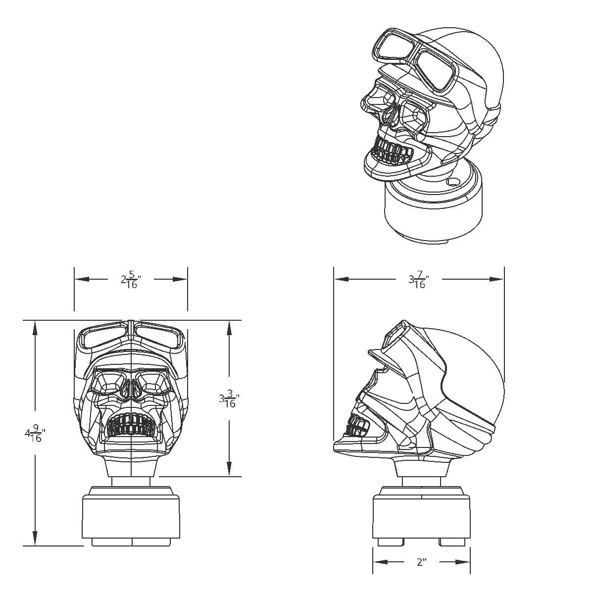 Skull Biker Gearshift Knob With 13/15/18 Speed Adapter - Chrome - Thumbnail 4