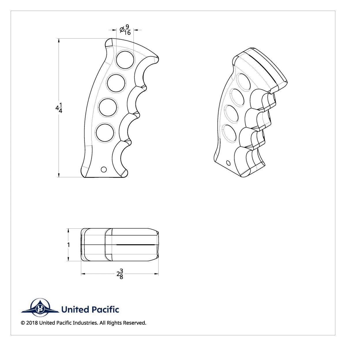 Gatling Style Pistol Grip Gearshift Knob - Chrome - Thumbnail 4