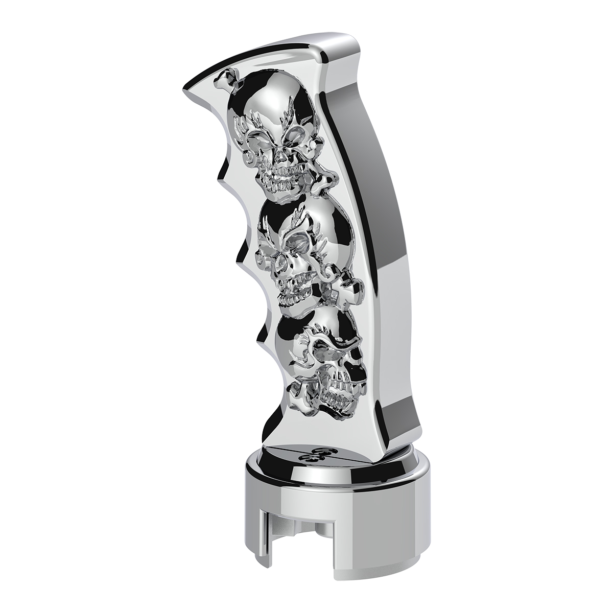 Thread-On Skulls Pistol Grip Gearshift Knob With 13/15/18 Speed Adapter - Chrome - Thumbnail 3
