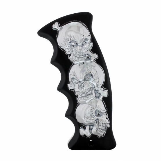 Skulls Pistol Grip Gearshift Knob - Black/Chrome - Thumbnail 2