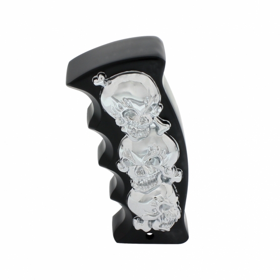 Skulls Pistol Grip Gearshift Knob - Black/Chrome - Thumbnail 3