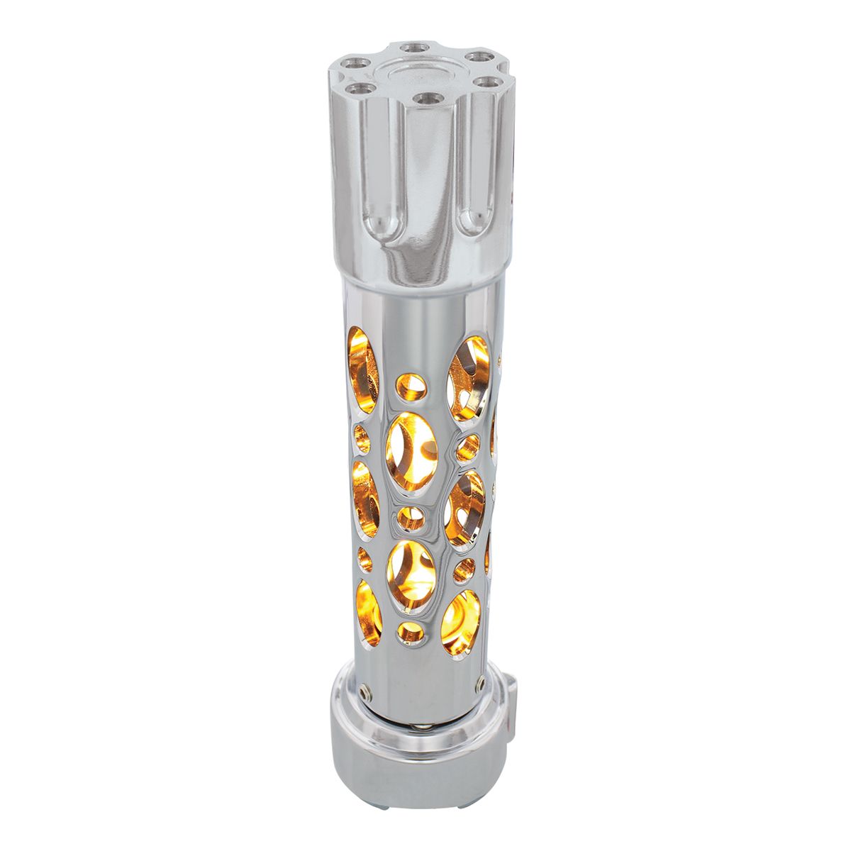 Austin Style Gun Cylinder Gearshift Knob With LED 9/10 Speed Adapter - Chrome/Amber LED