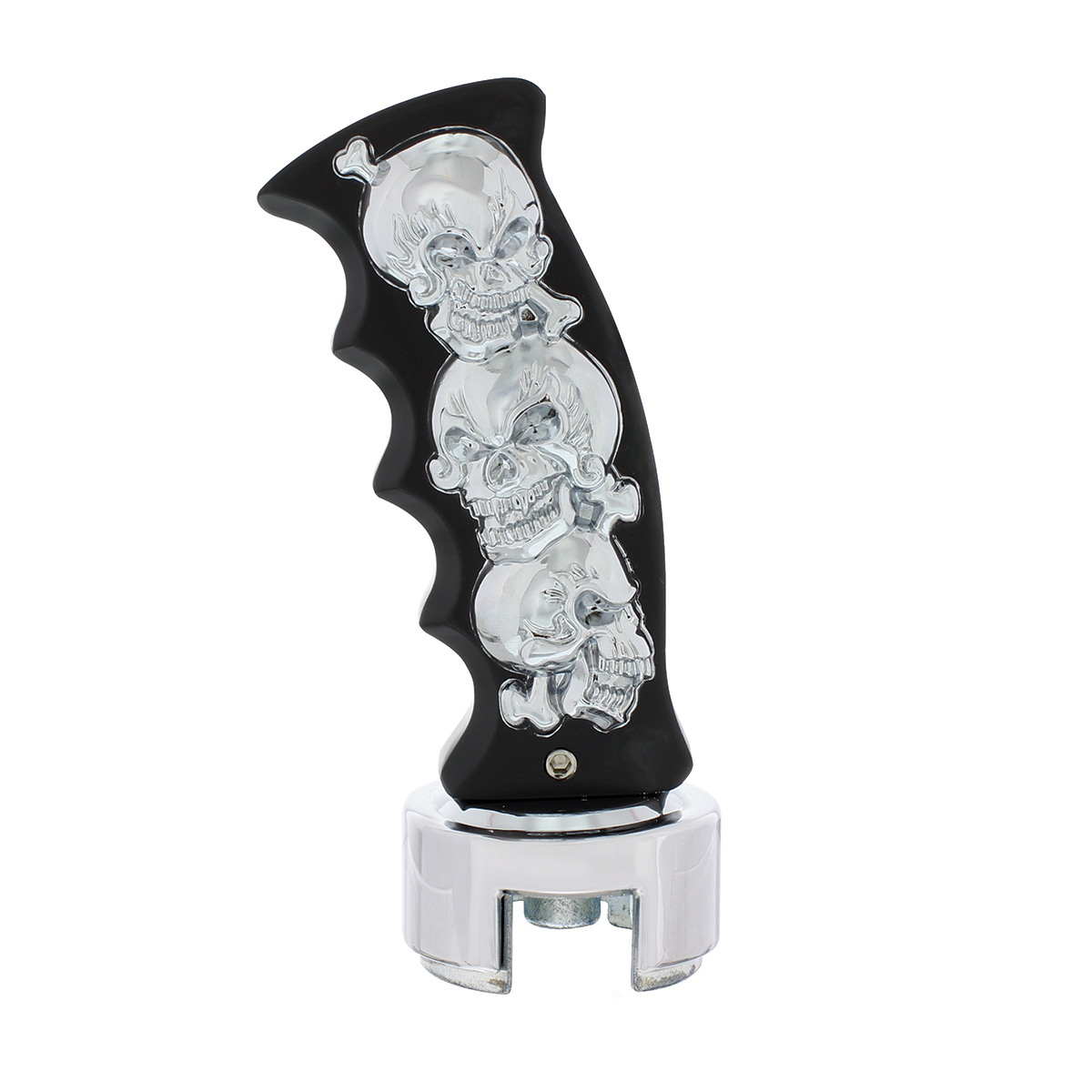 Skulls Pistol Grip Gearshift Knob With 13/15/18 Speed Adapter - Black/Chrome - Thumbnail 2