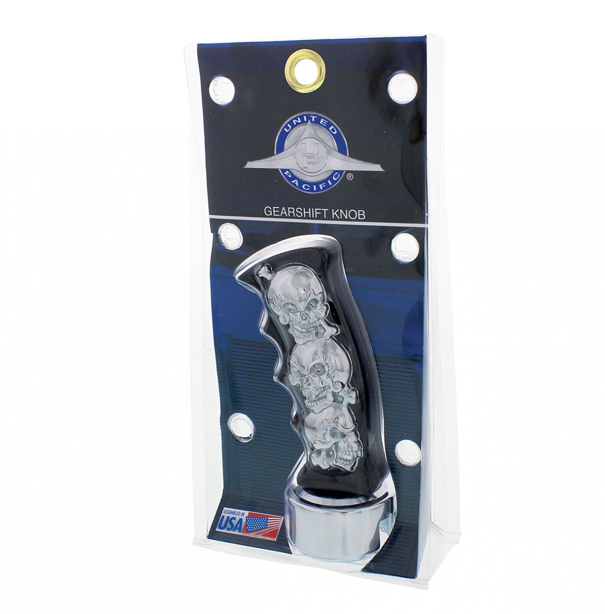 Skulls Pistol Grip Gearshift Knob With 13/15/18 Speed Adapter - Black/Chrome - Thumbnail 4