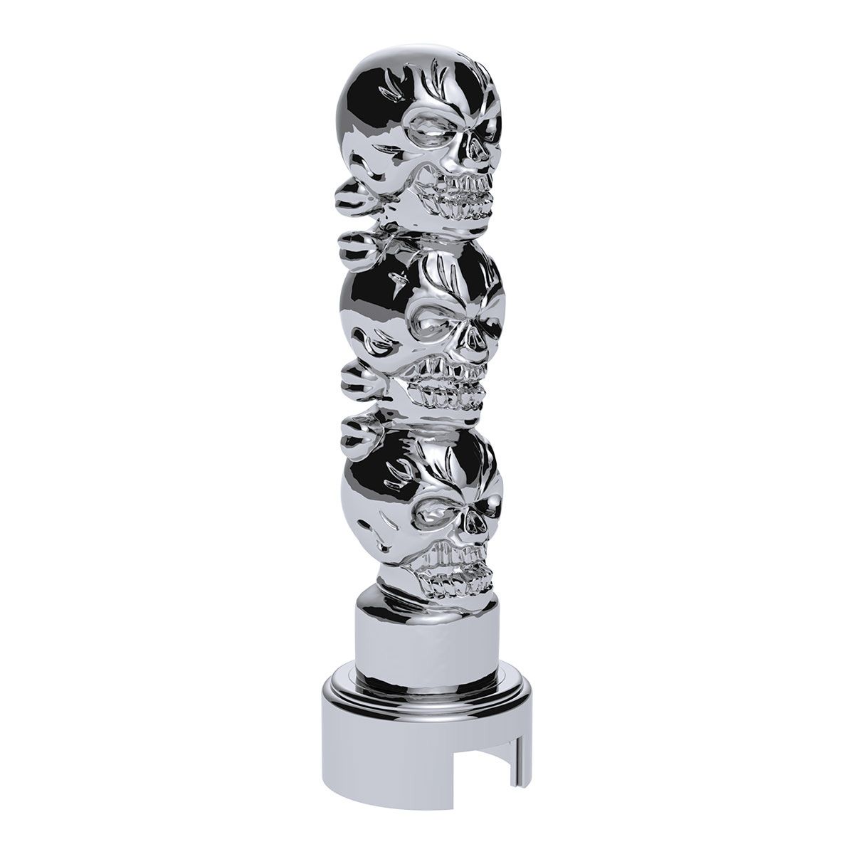 Thread-On 3-Skull Gearshift Knob With Adapter For Eaton-Fuller 13/15/18 Speed Shifter- Chrome