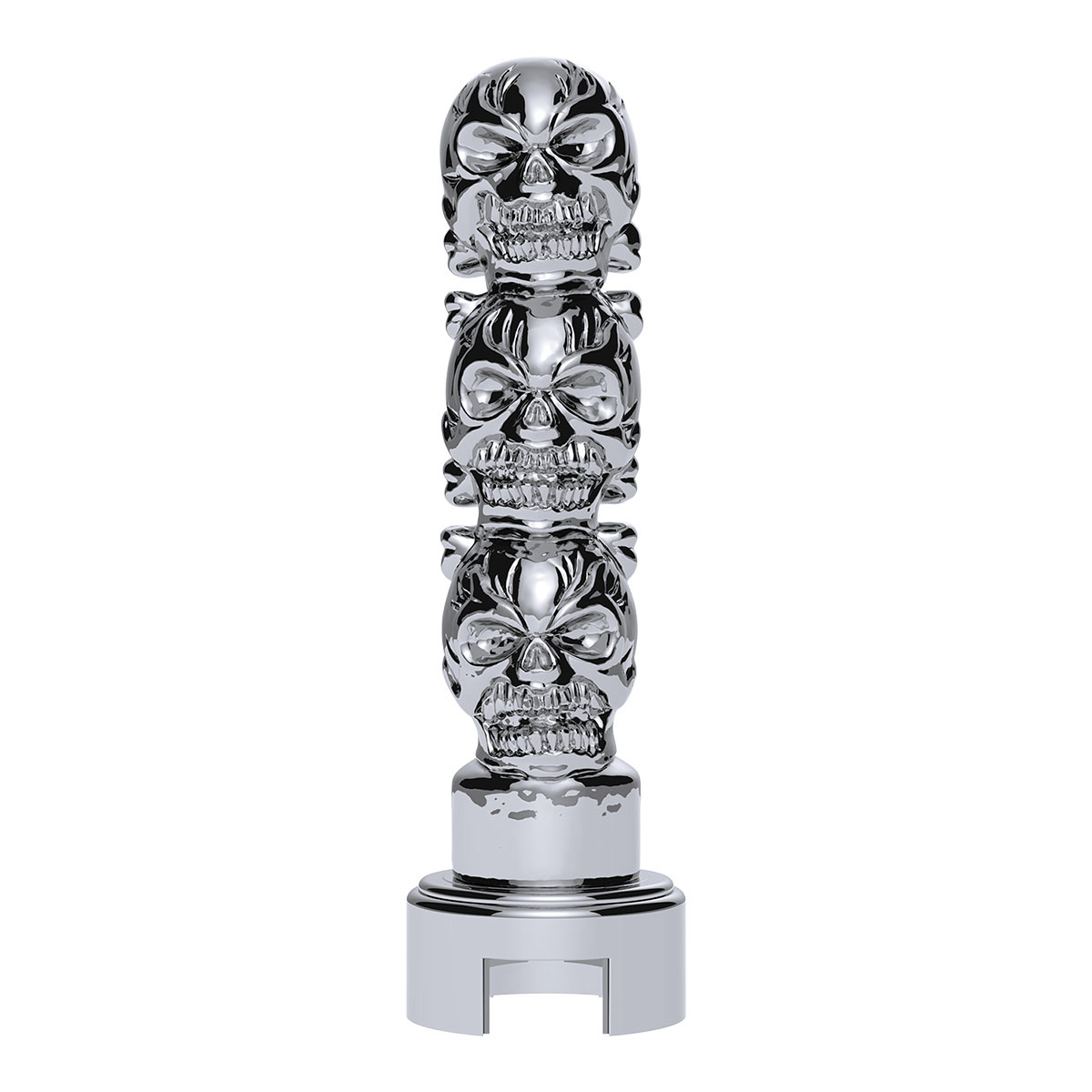 Thread-On 3-Skull Gearshift Knob With Adapter For Eaton-Fuller 13/15/18 Speed Shifter- Chrome - Thumbnail 2