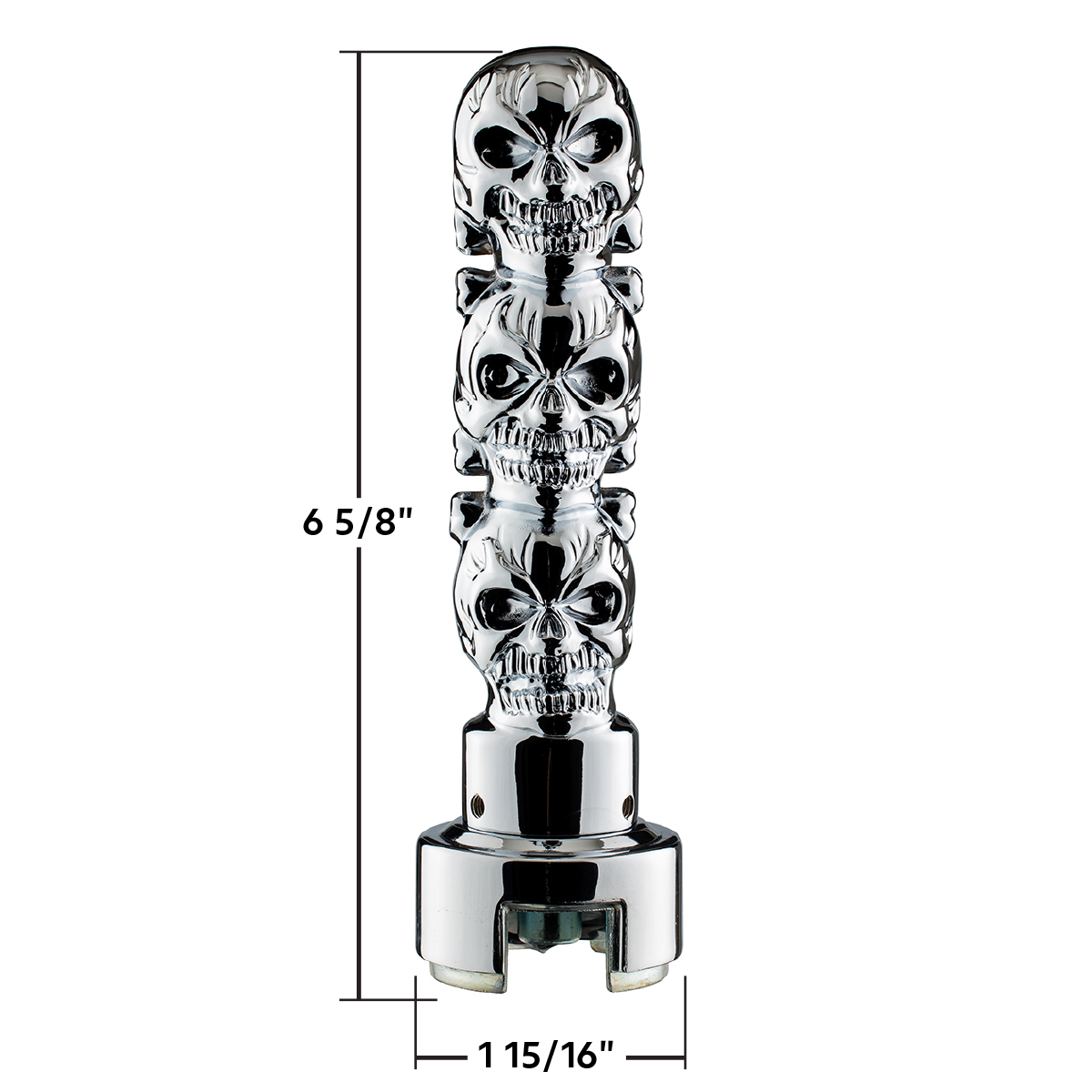 Thread-On 3-Skull Gearshift Knob With Adapter For Eaton-Fuller 13/15/18 Speed Shifter- Chrome - Thumbnail 7