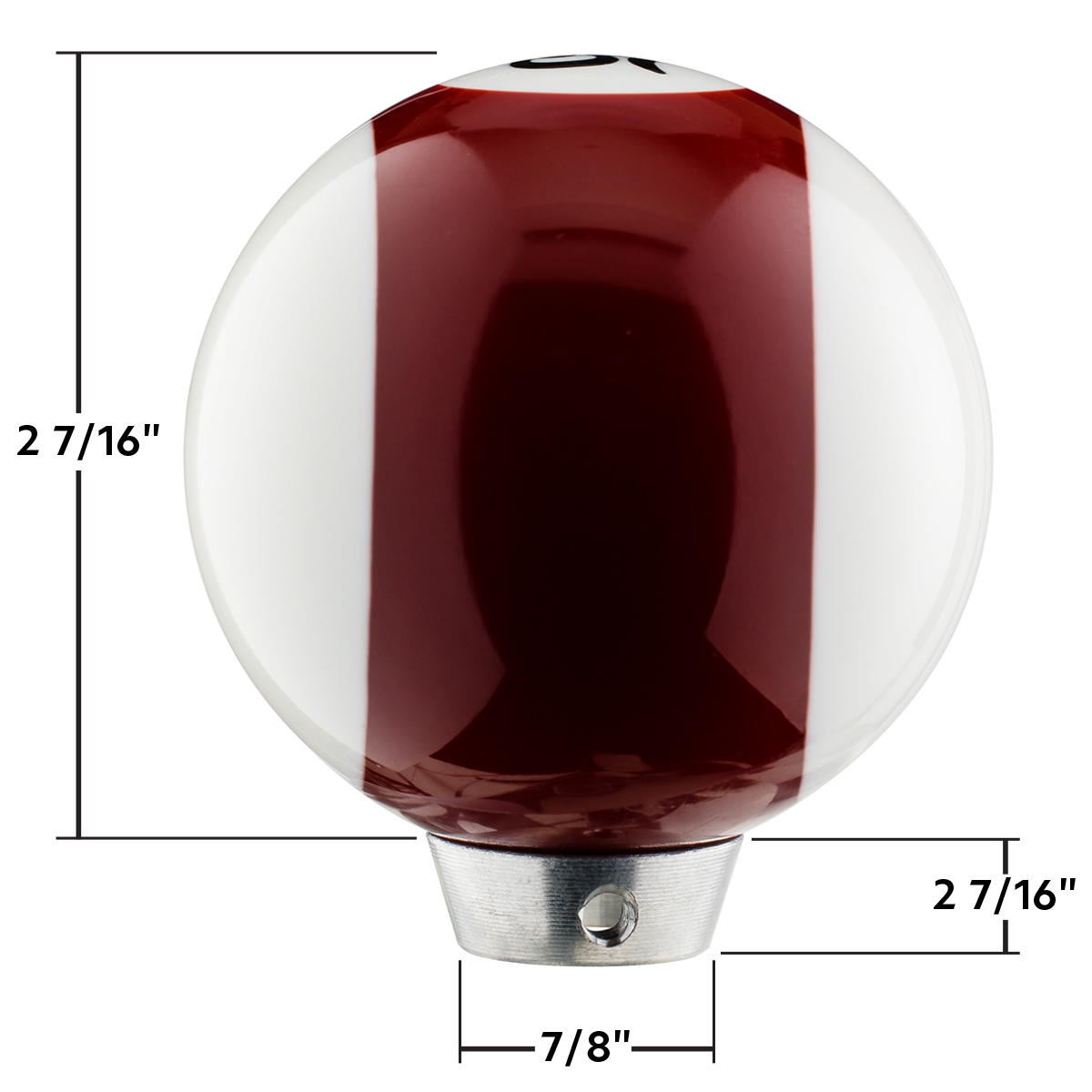 Number 15 Pool Ball Gearshift Knob - Gloss Maroon Striped - Thumbnail 3