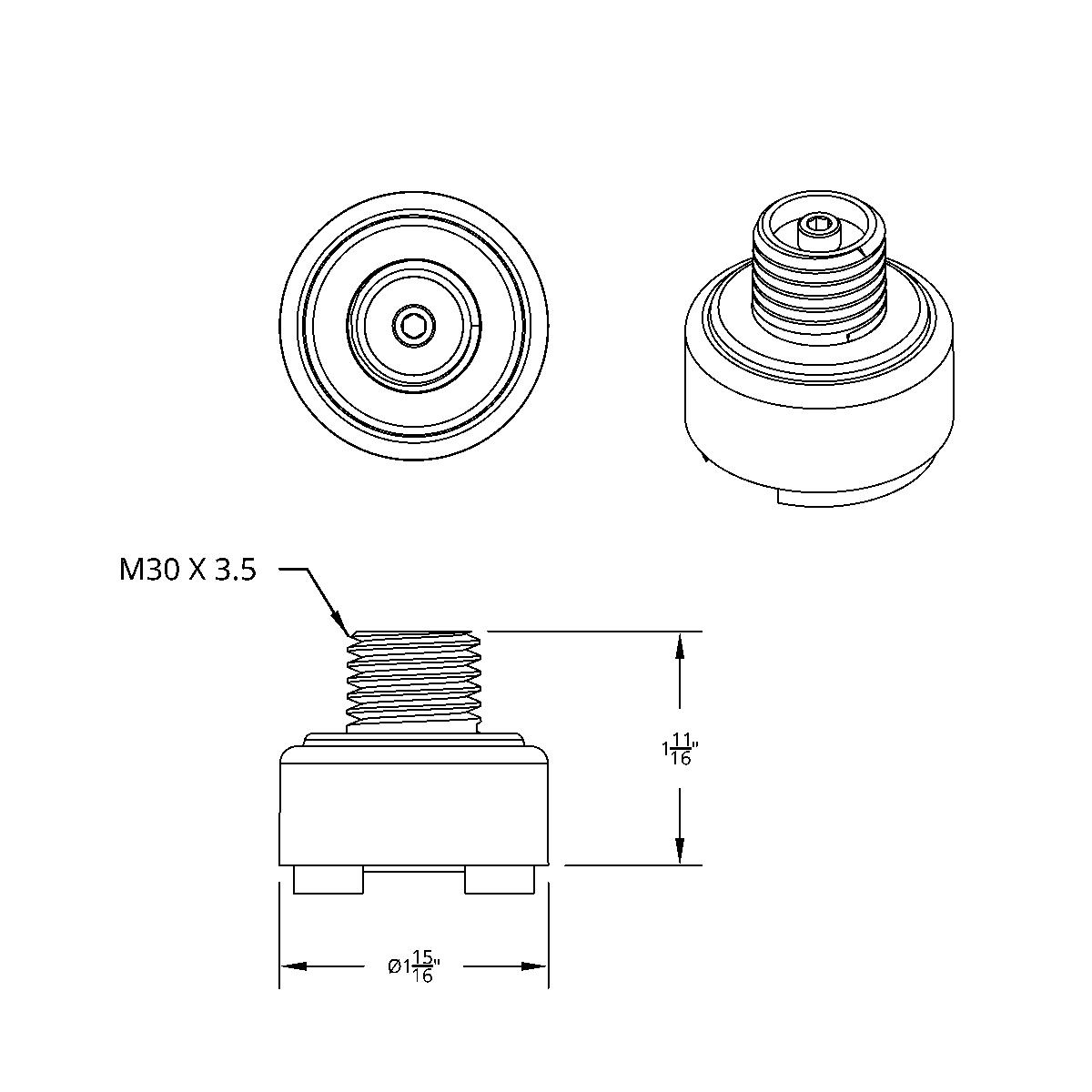 M30X3.5 Thread-On Gearshift Knob Chrome Mounting Adapter For Eaton Fuller Style 9/10 Speed - Vertical (Bulk) - Thumbnail 5