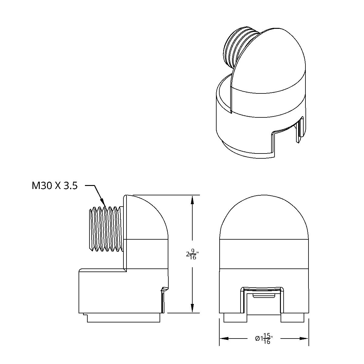 M30X3.5 Thread-On Gearshift Knob Chrome Mounting Adapter For Eaton Fuller Style 13/15/18 Speed - Horizontal (Bulk) - Thumbnail 6