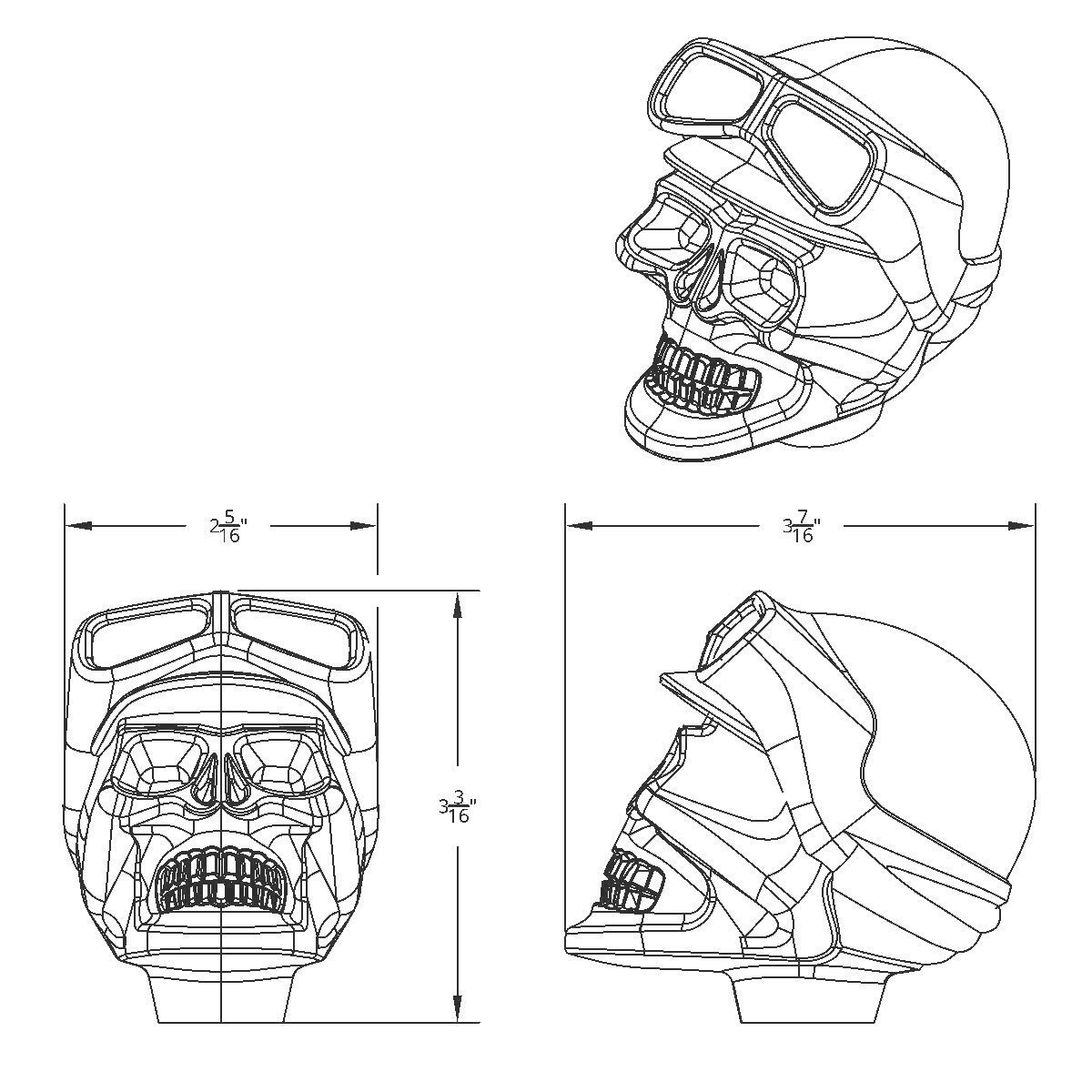 Skull Biker 1/2"-13 Thread-on Shift Knob - Chrome(Bulk) - Thumbnail 4