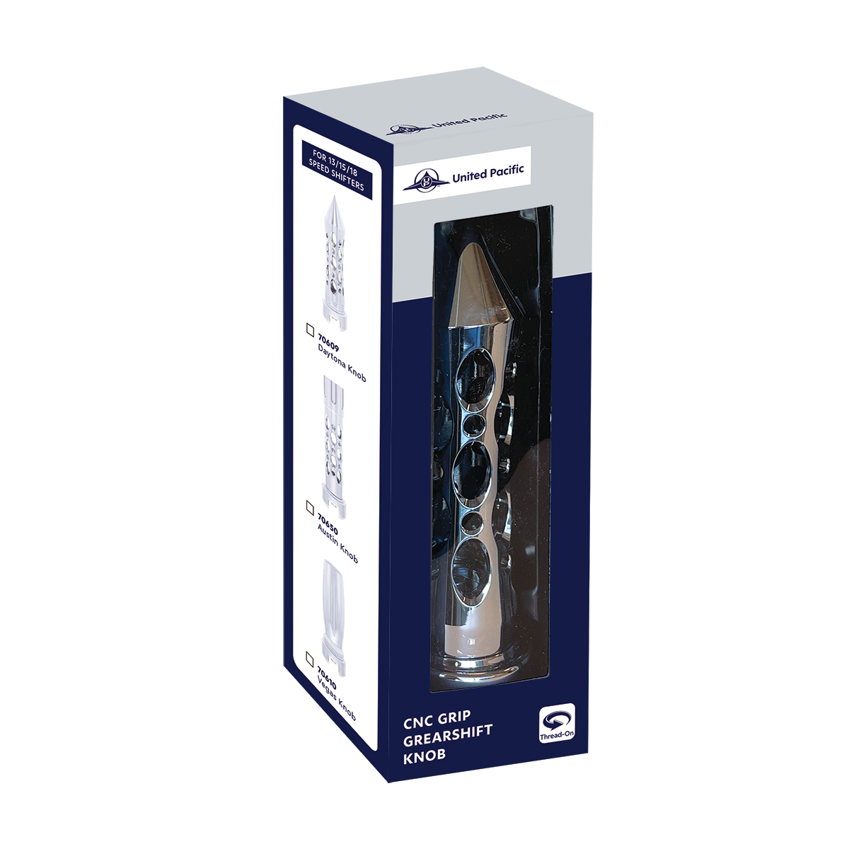 M30X3.5 Thread-On Daytona Style Spike Gearshift Knob With 9/10 Speed Adapter - Chrome/Vertical - Thumbnail 4