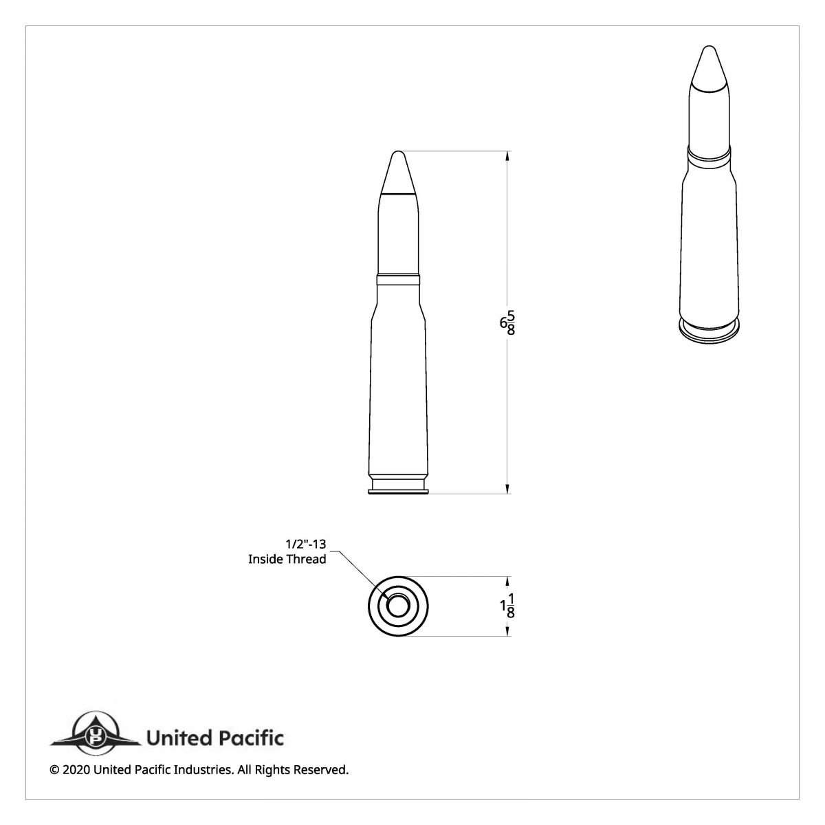 50 Caliber Bullet Style 1/2"-13 Thread-On Gearshift Knob - Thumbnail 3