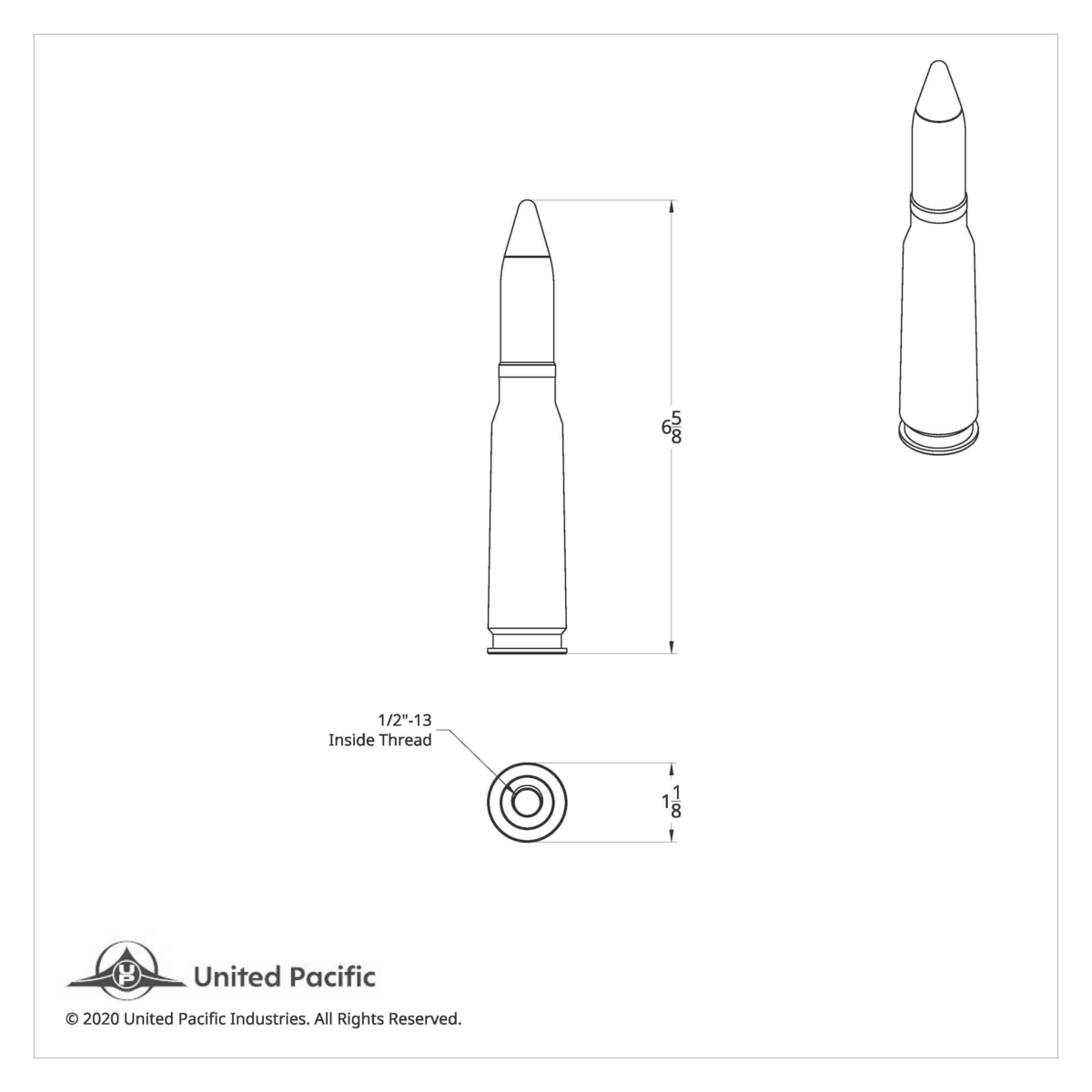 50 Caliber Bullet Style 1/2"-13 Thread-On Gearshift Knob - Thumbnail 4