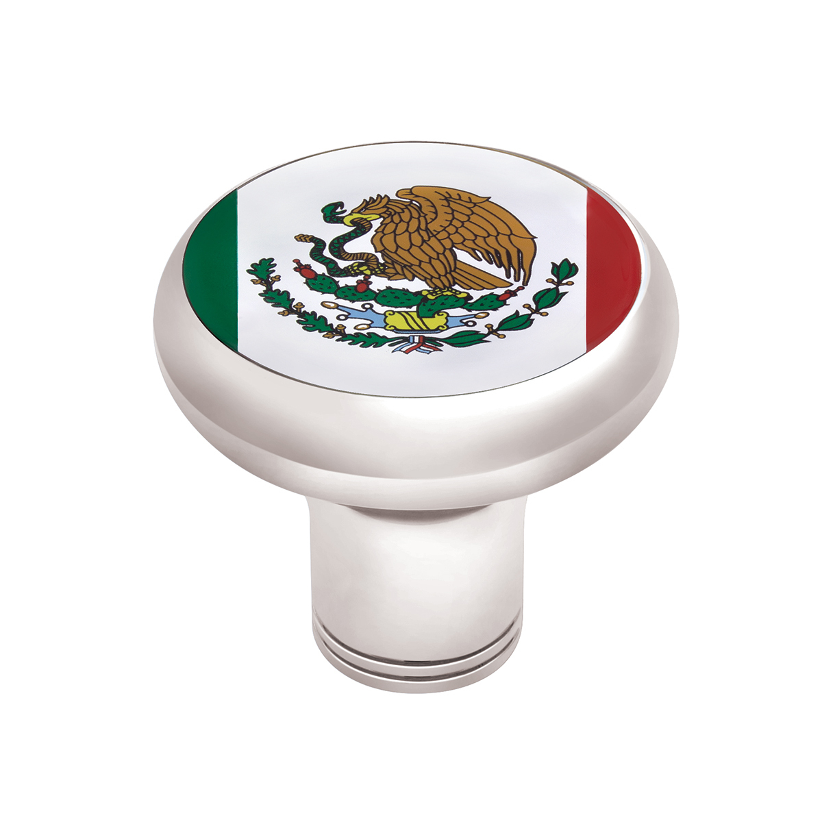 1/2"-13 Thread-On Gearshift Knob With Mexico Flag Sticker - Chrome - Thumbnail 7